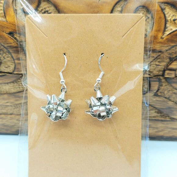handmade Jewelry - 3D Silver Christmas Bow Earrings Christmas Earrings